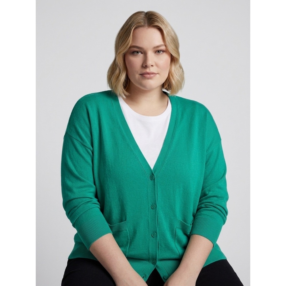 A New Day Womens XXL Green Button Front V-Neck‎ Cardigan Sweater with Pockets